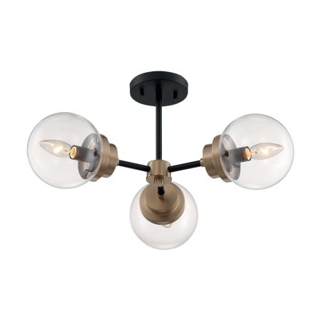Nuvo Lighting Axis 3 Light 23" Wide Semi-Flush Ceiling Fixture Matte Black / Brass Accents
