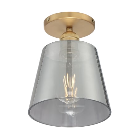 Nuvo Lighting Motif 7" Wide Semi-Flush Ceiling Fixture with Smoked Glass Shade Brushed Brass / Smoked Glass