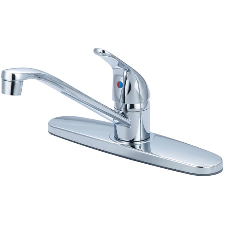 Olympia Faucets Elite 1.5 GPM Widespread Kitchen Faucet with 7-5/16" Reach D-Style Swivel Spout, and Lever Handles Polished Chrome