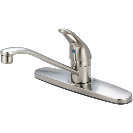 Olympia Faucets Elite 1.5 GPM Widespread Kitchen Faucet with 7-15/16" Reach Swivel Spout and Lever Handle Brushed Nickel