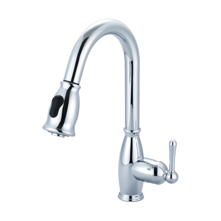 Olympia Faucets Accent 1.5 GPM Single Hole Kitchen Faucet with Pull-Down Spray, 8-3/8" Reach Swivel Spout, Lever Handle, and Flexible Connections Polished Chrome