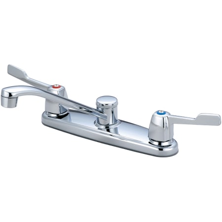 Olympia Faucets Elite 1.5 GPM Widespread Kitchen Faucet with 7-9/16" Reach D-Style Swivel Spout and Wrist Blade Handles Polished Chrome