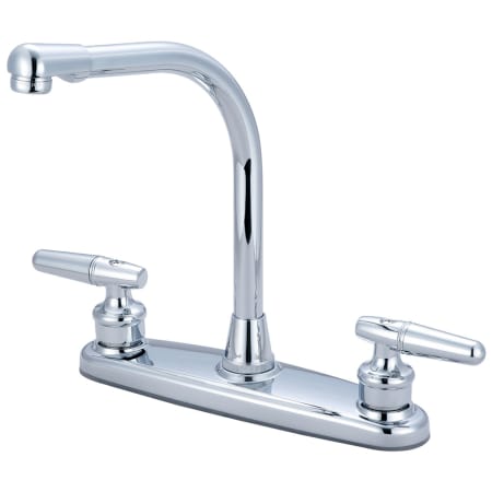 Olympia Faucets Elite 1.5 GPM Widespread Kitchen Faucet with 6-3/4" Reach High Arc Swivel Spout and Lever Handles Polished Chrome
