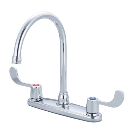Olympia Faucets Accent 1.5 GPM Widespread Kitchen Faucet with 8-7/16" Reach Gooseneck Swivel Spout and Wrist Blade Handles Polished Chrome