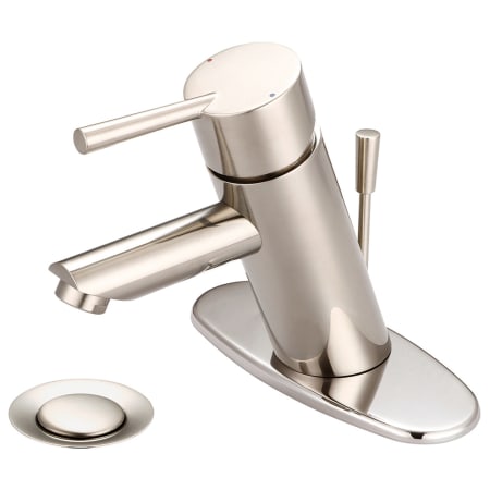 Olympia Faucets i2 1.5 GPM Single Hole Bathroom Faucet with Brass Pop-Up Drain Assembly and Deck Cover Plate Brushed Nickel
