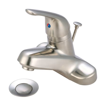Olympia Faucets Elite 1.2 GPM Centerset Bathroom Faucet with Metal Loop Handle and Brass Pop-Up Drain Assembly Brushed Nickel
