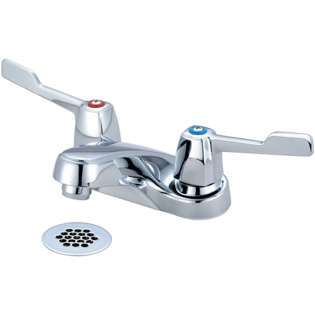 Olympia Faucets Elite 1.2 GPM Centerset Bathroom Faucet with ADA Wrist Blade Handles and Brass Grid Strainer Assembly Polished Chrome