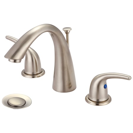 Olympia Faucets Accent 1.2 GPM Widespread Bathroom Faucet with J Style Rigid Spout and Pop-Up Drain Assembly Brushed Nickel