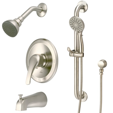 Olympia Faucets Elite Tub and Shower Trim Package with 1.5 GPM Multi Function Shower Head PVD Brushed Nickel