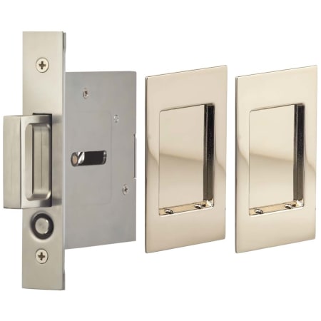 Omnia Solid Brass Passage Inset Flush Pocket Door Set with Modern Rectangular Trim Polished Nickel