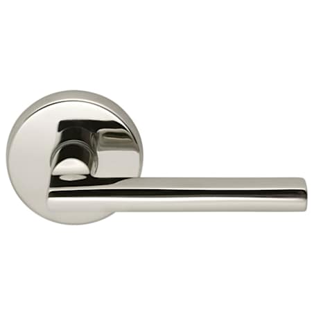 Omnia Passage Door Lever Set with 943 Style Handle, M50 Round Rose, and Full Lip Strike Polished Chrome