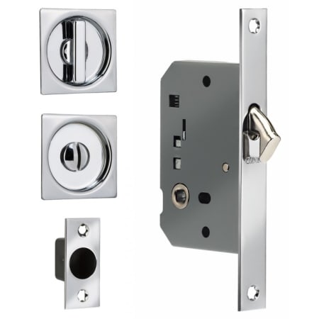 Omnia Modern Square Privacy Flush Cup Sliding Pocket Door Mortise Lock Polished Chrome