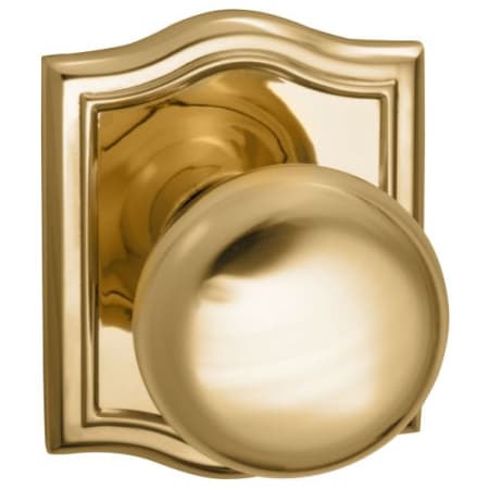 Omnia Non-Turning One-Sided Door Knob with Colonial Knob and Arched Rose from the Prodigy Collection Lacquered Polished Brass
