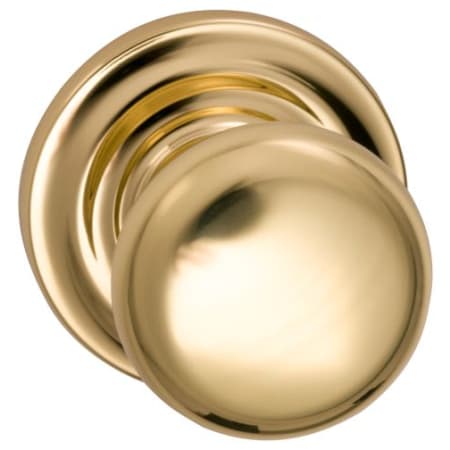 Omnia Non-Turning One-Sided Door Knob with Colonial Knob and Traditional Rose from the Prodigy Collection Lacquered Polished Brass