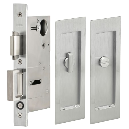 Omnia Solid Brass Modern Privacy Flush Cup Pocket Door Lock with Turnpiece Thumbturn and Emergency Release Satin Chrome