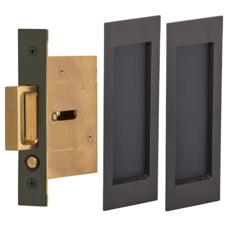 Omnia Solid Brass Passage Pocket Door Lock with Modern Rectangular Trim and Mortise Flush Pulls Oil Rubbed Black