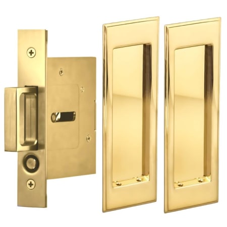 Omnia Solid Brass Passage Pocket Door Lock with Traditional Rectangular Trim Unlacquered Polished Brass