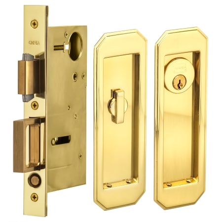 Omnia Keyed Entry Single Cylinder Pocket Door Lock Lacquered Polished Brass