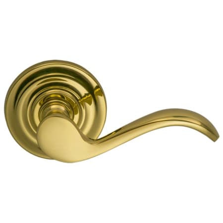 Omnia Privacy Door Lever Set with Wave Lever and Traditional Rose from the Prodigy Collection Lacquered Brass