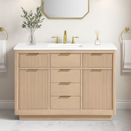 Ove Decors Xander 48" Free Standing Single Basin Vanity Set with Cabinet and Cultured Marble Vanity Top Sahara Birch
