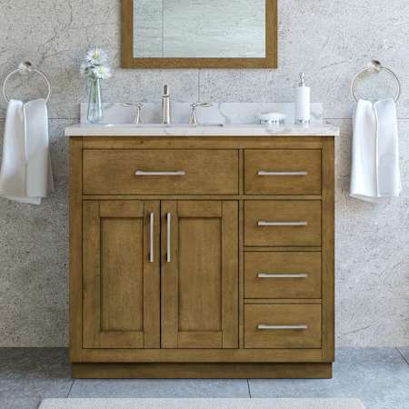 Ove Decors Athea 36" Free Standing Single Basin Vanity with Cabinet and Cultured Marble Vanity Top Almond Latte / Engineered Stone Top