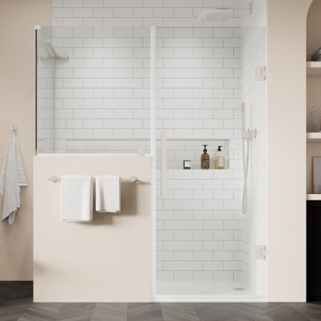 Ove Decors Endless 72" High x 53-7/8" Wide x 31-1/8" Deep Hinged Semi Frameless Shower Enclosure with Clear Glass Satin Nickel