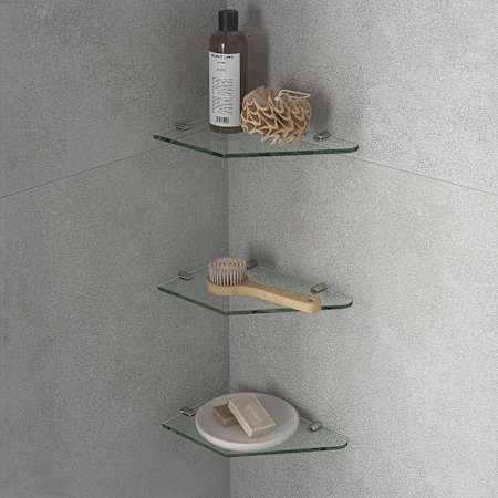 Ove Decors Bella 3-Pack Tempered Glass Wall Mounted Corner Shower Shelves Satin Nickel