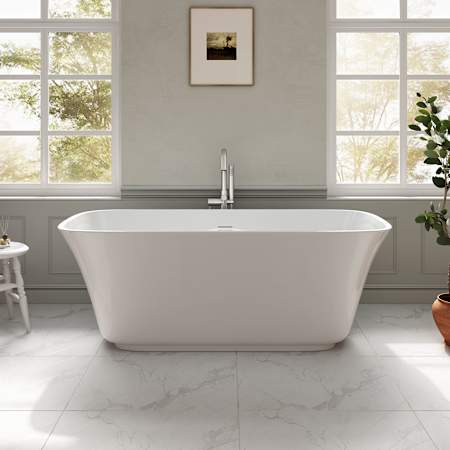 Ove Decors Aveline 60" Free Standing Acrylic Soaking Tub with Center Drain, Drain Assembly, and Overflow White