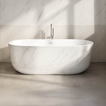 Ove Decors Niko 24" Free Standing Acrylic, Brass Soaking Tub with Center Drain Carrara