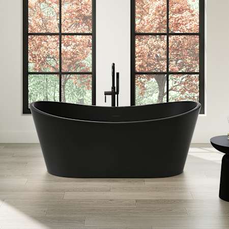 Ove Decors Herschel 29" Free Standing Acrylic Soaking Tub with Center Drain, Drain Assembly, Overflow, and Extra Finished Drain Cap Black / Brushed Gold