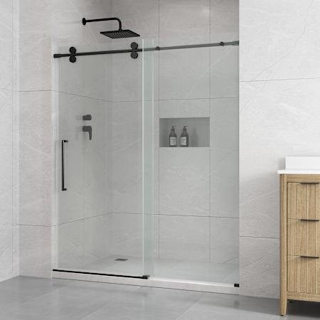 Ove Decors Reva 74" High x 60" Wide Sliding Frameless Shower Door with Clear Glass Black
