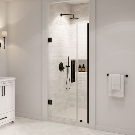 Ove Decors Panama 72" High x 35-1/16" Wide Hinged Frameless Shower Door with Clear Glass Black