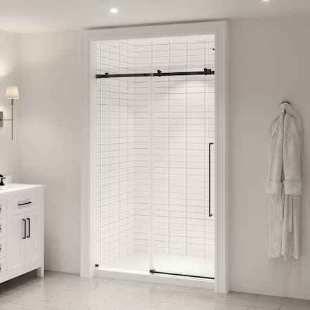 Ove Decors Selby 74" High x 48" Wide Sliding Frameless Shower Door with Clear Glass Black
