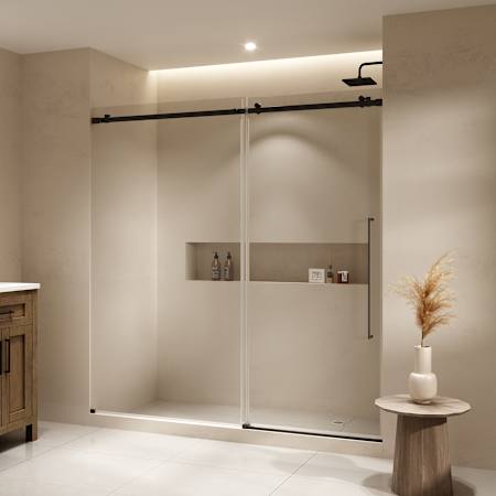 Ove Decors Selby 74" High x 72" Wide Sliding Frameless Shower Door with Clear Glass Black