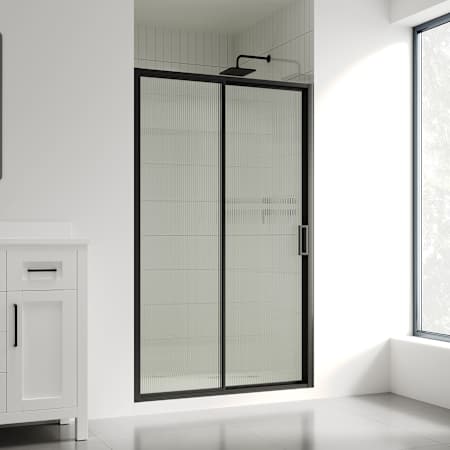 Ove Decors Stanford 74" High x 48" Wide Sliding Framed Shower Door with Fluted Glass Black