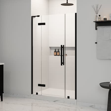 Ove Decors Tampa 72" High x 48-1/16" Wide Hinged Frameless Shower Door with Clear Glass Black