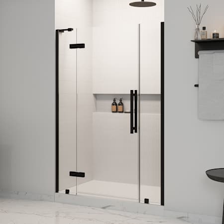 Ove Decors Tampa 72" High x 54-1/16" Wide Hinged Frameless Shower Door with Clear Glass Black