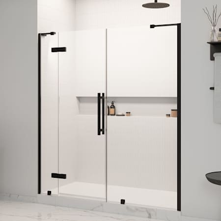 Ove Decors Tampa 72" High x 71-5/16" Wide Hinged Frameless Shower Door with Clear Glass Black