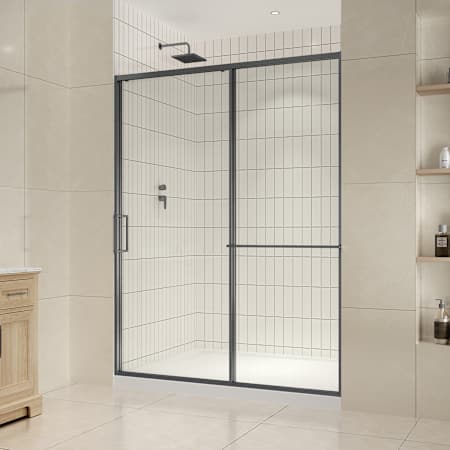 Ove Decors Zora 78-3/4" High x 60" Wide Sliding Framed Shower Door with Clear Glass Gunmetal Grey