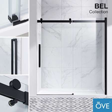 Ove Decors Bel Soft-Close 78-3/4" High x 70-3/16" Wide Sliding Frameless Shower Door with Clear Glass Black