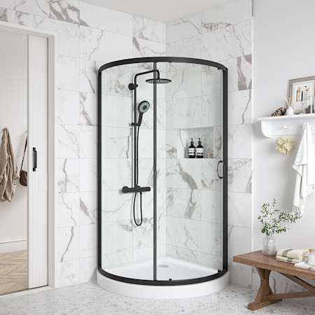 Ove Decors Breeze 73-3/8" High x 40-1/16" Wide x 40-1/16" Deep Sliding Framed Shower Enclosure with Clear Glass Black