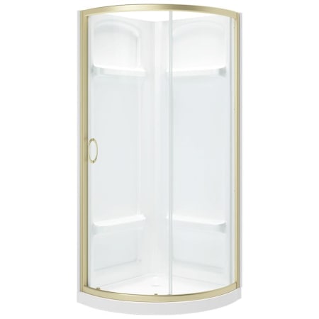 Ove Decors Breeze 33" L x 33" W x 77" H Round Corner Shower Kit with, Clear Sliding Door, Walls and Pan Satin Nickel