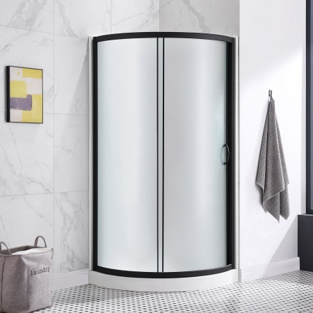 Ove Decors Breeze 34in. L x 34in. W x 73.25 in. H Round Corner Drain and Shower Enclosure with Frosted Framed Sliding Door Black