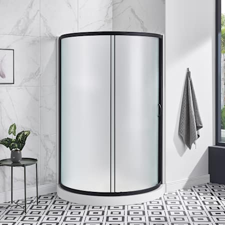 Ove Decors Breeze 73-3/8" High x 40-1/16" Wide x 40-1/16" Deep Sliding Framed Shower Enclosure With Frosted Glass Black