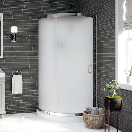Ove Decors Breeze 77-1/2" High x 40-1/16" Wide Sliding Framed Shower Enclosure with Frosted Glass Chrome