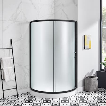 Ove Decors Breeze 73-3/8" High x 40-1/16" Wide x 40-1/16" Deep Sliding Framed Shower Enclosure With Frosted Glass Black