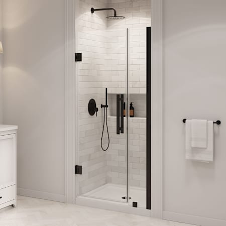 Ove Decors Panama 74-3/4" High x 36" Wide x 32" Deep Hinged Frameless Shower Enclosure with Clear Glass Black