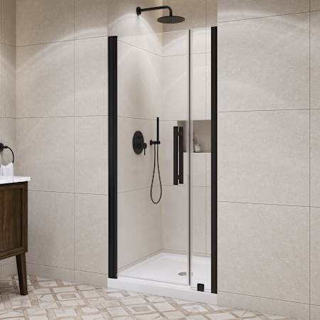 Ove Decors Pasadena 74-3/4" High x 36" Wide x 36" Deep Pivot Frameless Shower Enclosure with Clear Glass Black