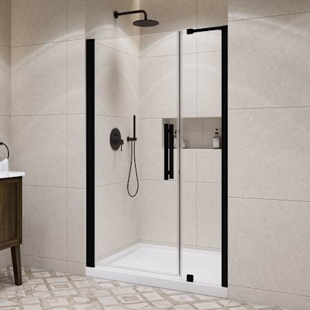 Ove Decors Pasadena 74-3/4" High x 48" Wide x 36" Deep Pivot Frameless Shower Enclosure with Clear Glass Black