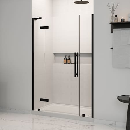 Ove Decors Tampa 74-3/4" High x 54" Wide x 32" Deep Hinged Frameless Shower Enclosure with Clear Glass Black